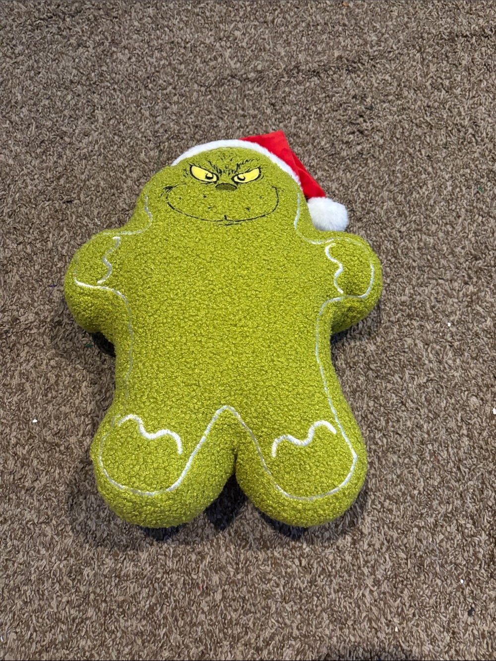 Grinch Gingerbread Plush pillow with Santa Hat - Lime Green